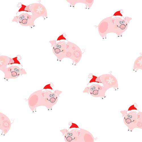 Vektorgrafik cartoonartige schweine in weihnachtsmützen auf weißem