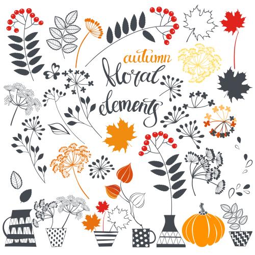 Eberesche. Vektor herbstliche pflanzliche Elemente auf weiß