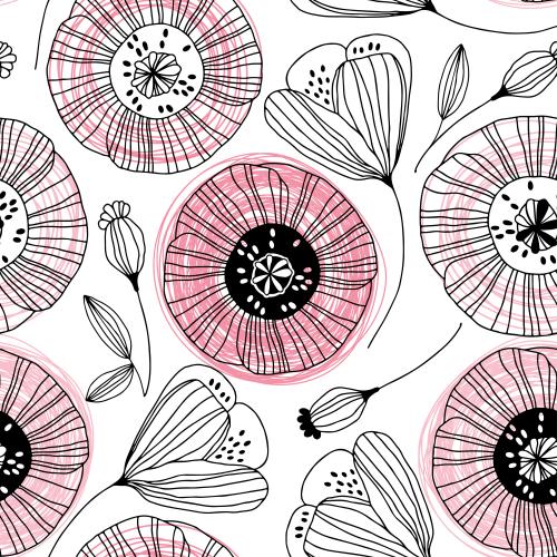 Mohn. Vektor stylisierte Mohnblumen, farbige Fragmente Kreise auf weißem