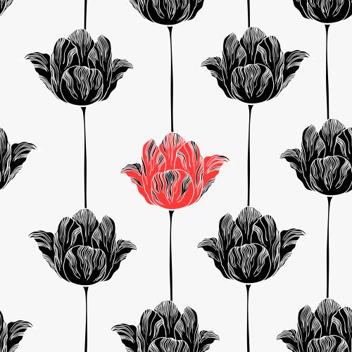 Tulpe. Vektor rote und schwarze Tulpen auf weißem