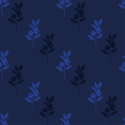 Heidelbeere. Vektor blaue Silhouetten von Blaubeerenzweigen mit Beeren auf blauem