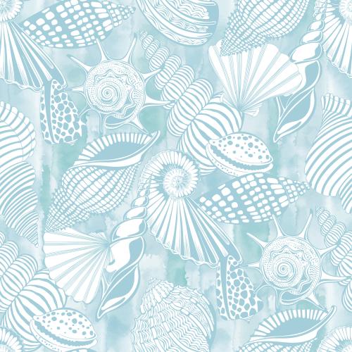 Vektorgrafik muscheln, nautili, kammern auf blauem aquarell
