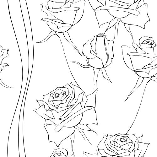 Wellige. Vektor Rosen, Blumenkonturen, wellenförmige Linien auf weißem