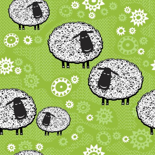 Gras. Vektor Süße cartoonartige Schafe auf dem grünen Feld