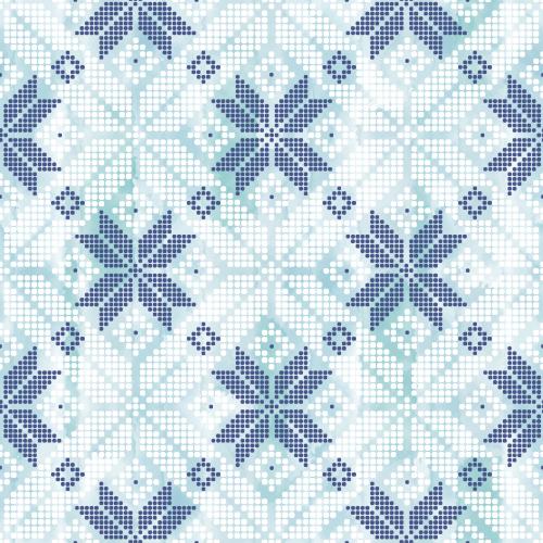 Bild Weiße und blaue Sternschneeflocken aus Punkten auf Aquarell