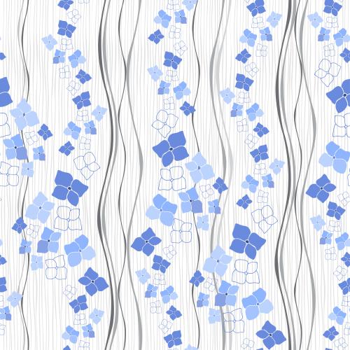 Vektorgrafik monochrome blaue silhouetten und konturen von blumen, monochrome gerade und wellenförmige vertikale linien auf weißem