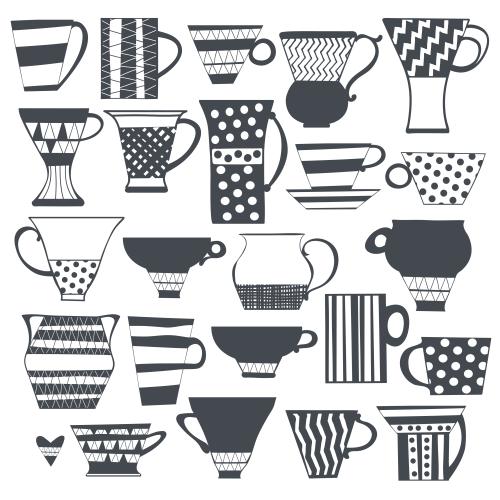 Tasse. Vektor stylisierte Tassen und Becher auf weißem