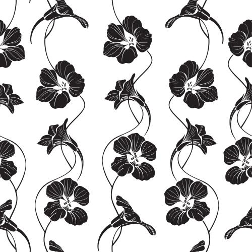 Kapuzinerkresse. Vektor silhouetten von Nasturzienblumen auf weißem