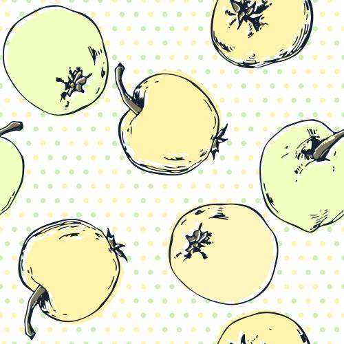 Frucht. Vektor Äpfel auf hellen buntkariertem