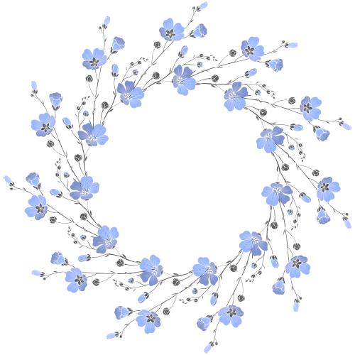 Lein. Vektor Leinenblumen, runder Rahmen auf weißem