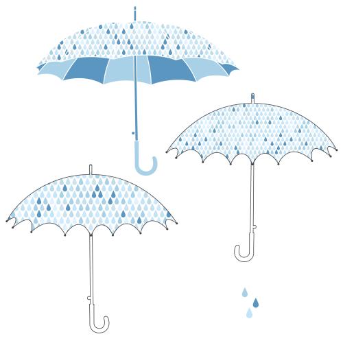 Vektorgrafik umbrellas mit regentropfen auf weißem, drei varianten