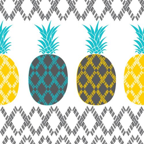 Ananas. Vektor farbige stylisierte Ananas, geometrische dekorative Streifen auf weißem