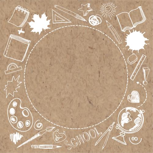 Kugelschreiber. Vektor runde Rahmen mit Schulbedarf auf Kraft, Doodle-Stil