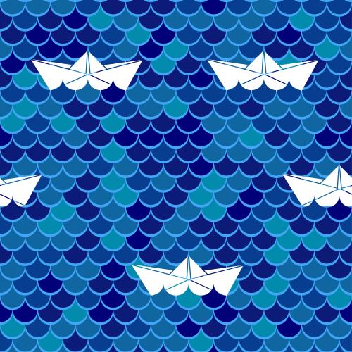 Schiffchen. Vektor papierboote auf blauen Wellen