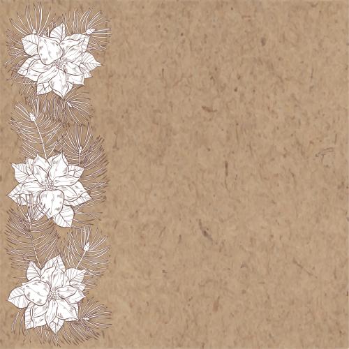 Vektorgrafik nadelzweige und poinsettienblüten, platz für text auf kraftpapier