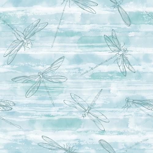 Vektorgrafik libellen, texturierte wellen auf blauem aquarell