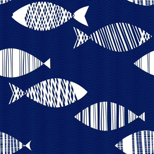 Vektorgrafik abstrakte weiße fische auf blauen wellen