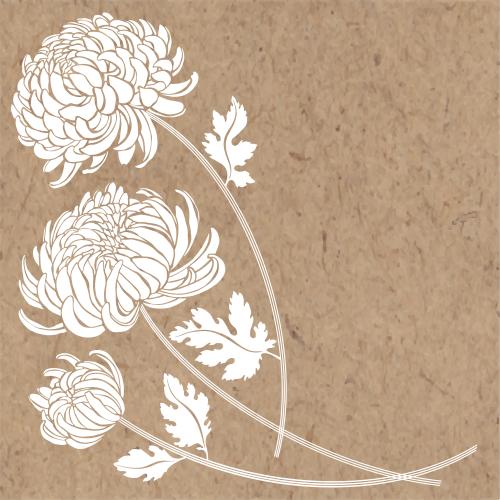 Chrysantheme. Vektor drei Chrysanthemen, weiße Silhouetten und Platz für Text auf Kraft
