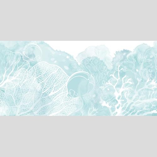 Vektorgrafik fische korallen und algen auf dem blauen aquarell