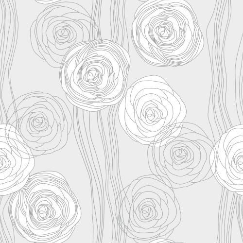Rose. Vektor monochrom stilisierte Rosen, wellenförmige Linien auf grauem