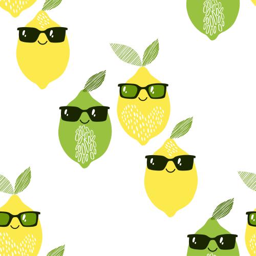 Zitrone. Vektor cartoonartige limette und zitrone in sonnenbrillen auf weissem