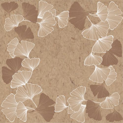 Quadrat. Vektor Ginkgo biloba, Konturen und Silhouetten, Quadratischer Rahmen auf Karte