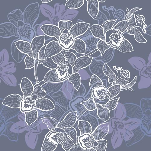 Sommer. Vektor orchideenblumen in weiss-lila Tönen