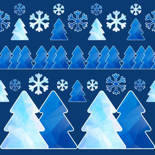 Wald. Vektor weihnachtsbaeume und Schneeflocken auf dem Blauen