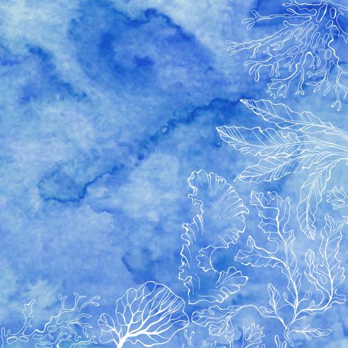 Vektorgrafik meeressalze korallen platz für text auf blauem aquarell