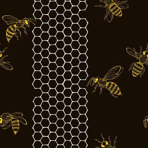 Wabe. Vektor bienen und Waben auf schwarzem