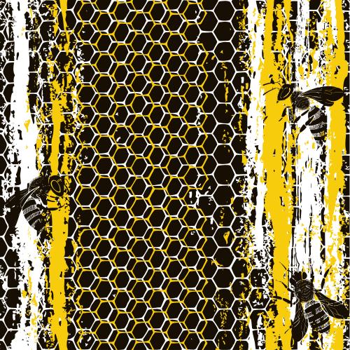 Streifen. Vektor Waben, Bienen, texturierte farbige Streifen auf schwarzem