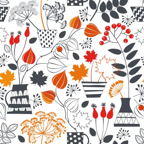 Ahornblatt. Vektor dekorative herbstliche Bouquets in Vasen und Krügen auf weißem