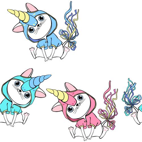 Einhorn. Vektor Süße cartoonartige Kätzchen in Einhorn-Kostümen auf weißem