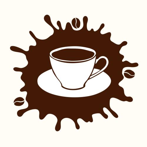 Kaffeebohnen. Vektor tasse mit Kaffee, Kaffeebohnen, dekoratives Fleck auf Weiß