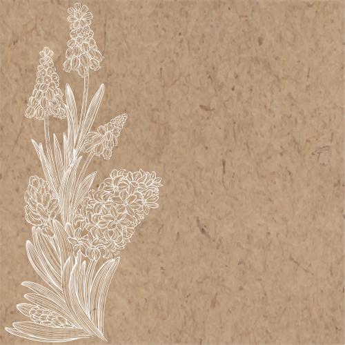 Traubenhyazinthe. Vektor Bouquet aus Hyazinthen und Muscari, Platz für Text auf Kraftpapier