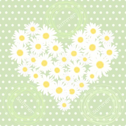 Gänseblümchen. Vektor Chamomillen-Bouquet in Herzform, Kreise mit der Aufschrift summer auf grünem Kariertem