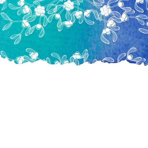 Mistel. Vektor mistelzweige auf blau-grünem Aquarellfragment, Platz für Text auf weißem
