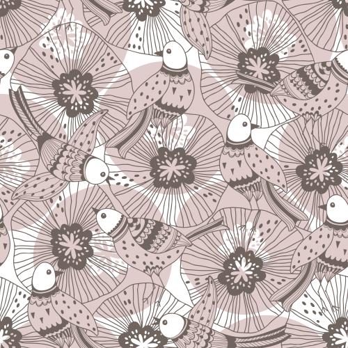 Vektorgrafik stylisierte vögel und blumen, farbige konturen und silhouetten auf weißem