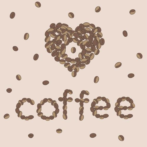 Kaffee. Vektor Herz aus KaffeeKörner und Aufschrift Coffee