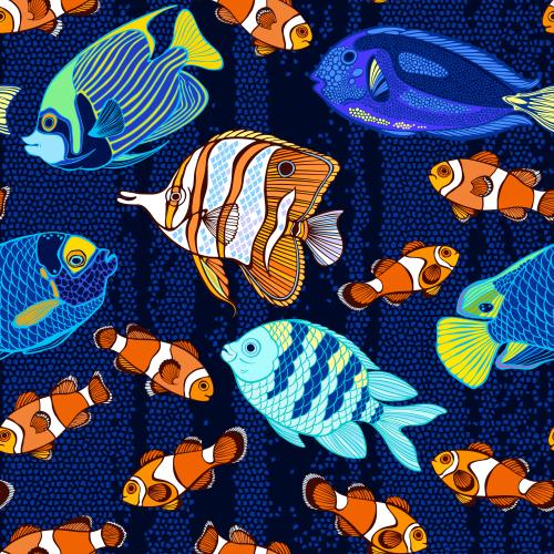 Bild exotische Cartoon-Fische auf blauem Mosaik