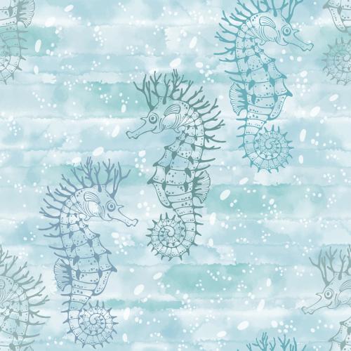 Vektorgrafik herrliche seeigeln, farbige konturen und weiße dekorative flecken auf blauem aquarell