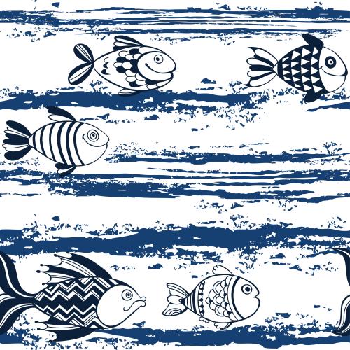 Vektorgrafik multikünstlerische fische auf texturierten wellen