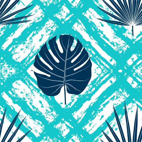 Monstera. Vektor Palmblätter und Monstera, türkis texturierte kreuzende Streifen auf weißem