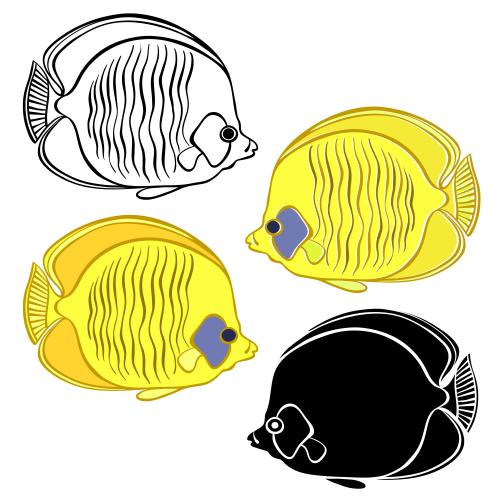Vektorgrafik tropische fische, kontur und silhouetten auf weißem