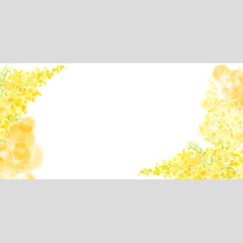 Rasterbild mimosa, gelbe aquarellfragmente, platz für text auf weißem