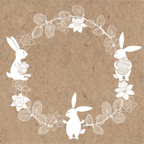Hase. Vektor runde rahmen aus zweigchen der weide und narzissen mit osterhasen auf kraft