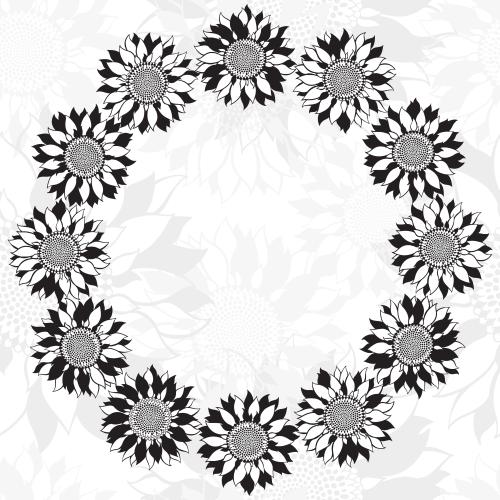 Sonnenblume. Vektor Sonnenblumen, runde Rahmen auf weißem Blumenmuster