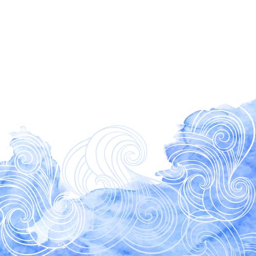 Vektorgrafik wellen auf dem blauen aquarell, platz fur text auf dem weißen