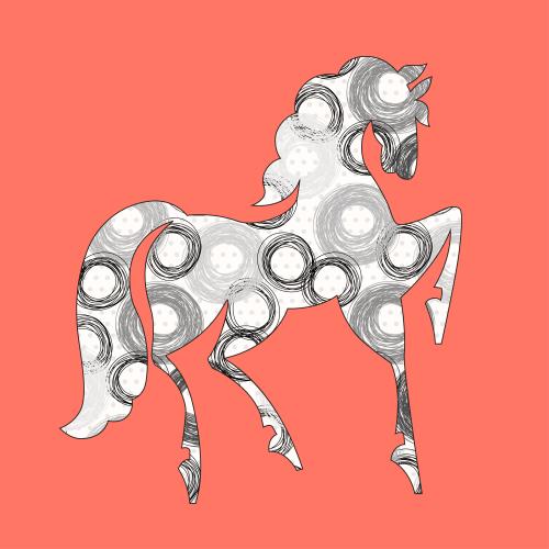 Pferd. Vektor monochromer dekorativer Pferdeprofil-Silhouette auf Korallen