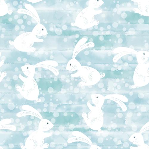 Vektorgrafik hübsche weiße häschen, schnee auf blauem aquarell
